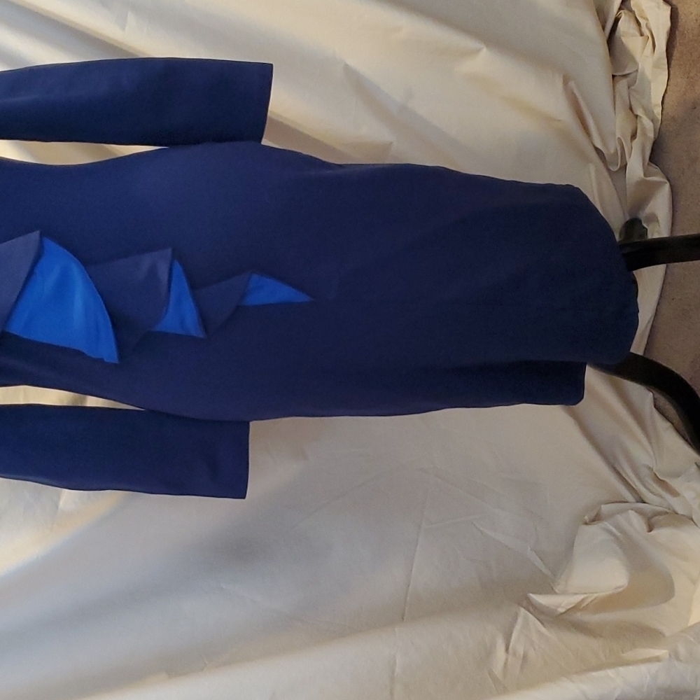 Sabie Navy Blue V-Neck Ruffle Dress SZ MD - Picture 2 of 9